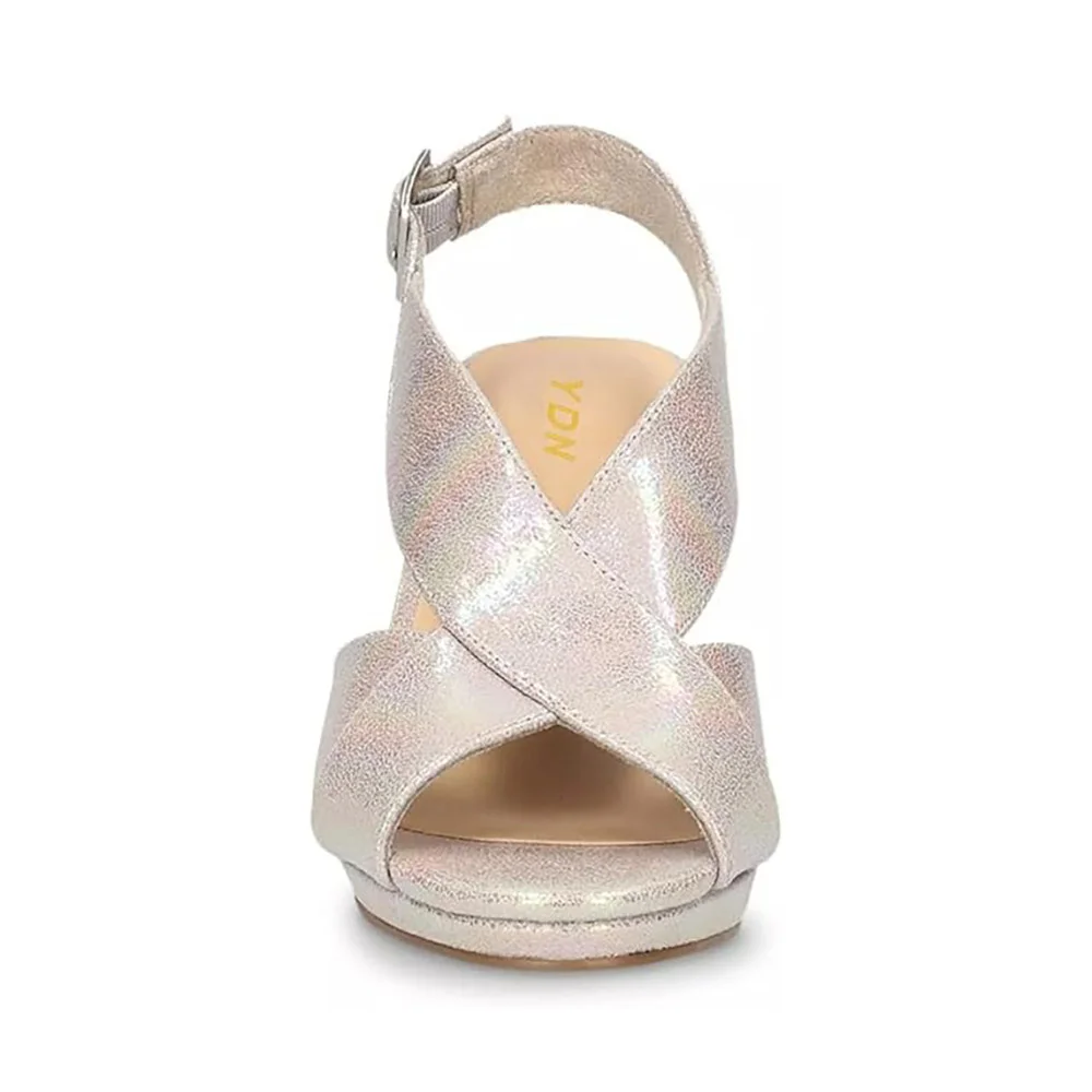 Champagne Peep Toe Cross Straps Platform Slingback Women's Sandals