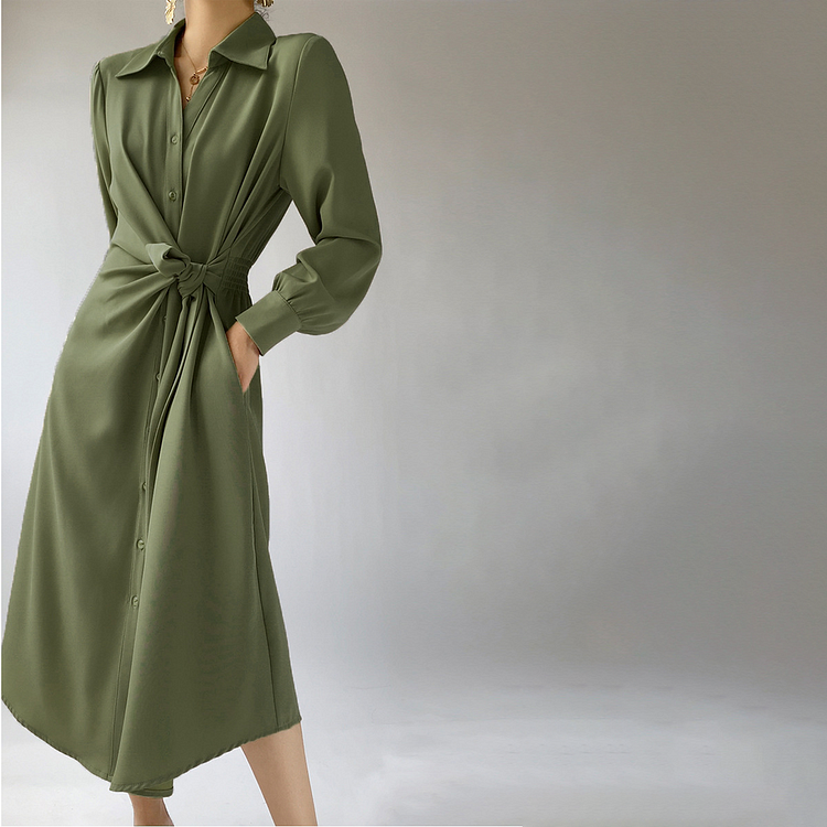 Silk Tie Shirt Dress