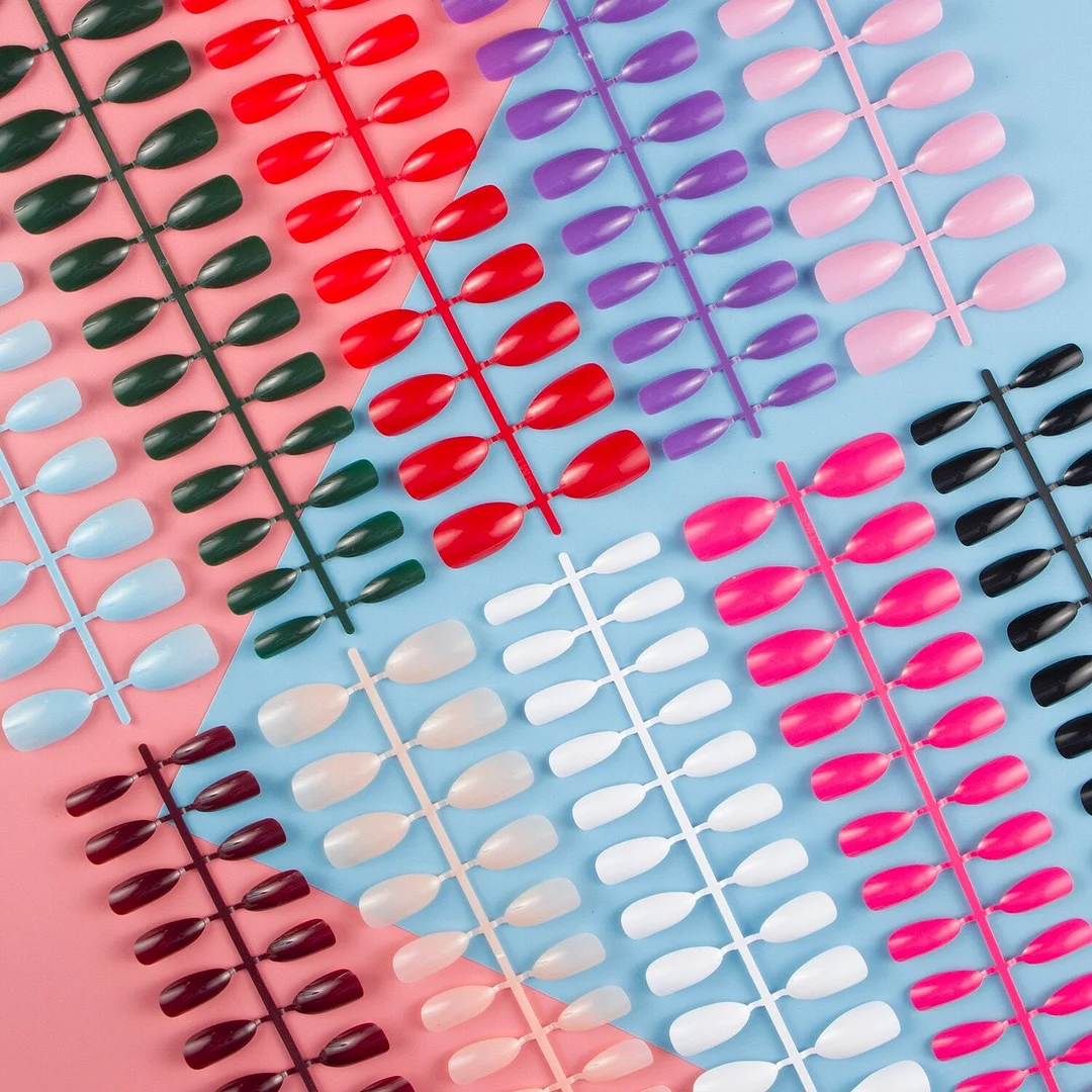 5 Sets/Pack In The Same Color Press On Color False Nail Tips Almond Fake Nail Tips Short Nail Tip Full Cover Nail DIY-Nail Inspo