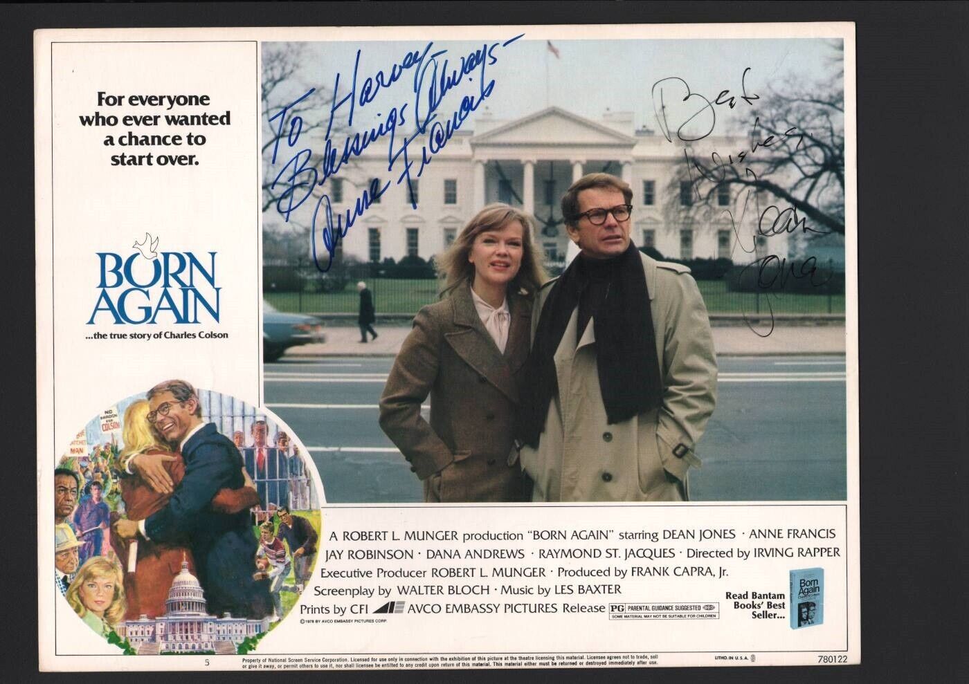 Dean Jones and Anne Francis - Signed Autograph Lobby Card - Born Again