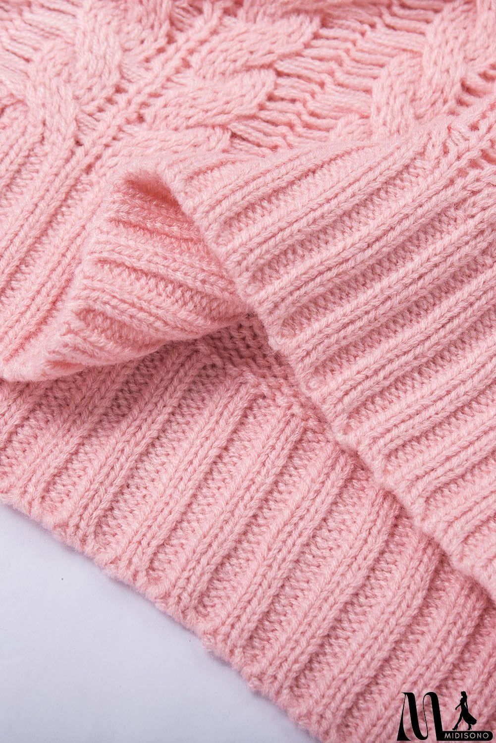 MidiSono - Casual Pink Turtleneck Braided Knitted Vest