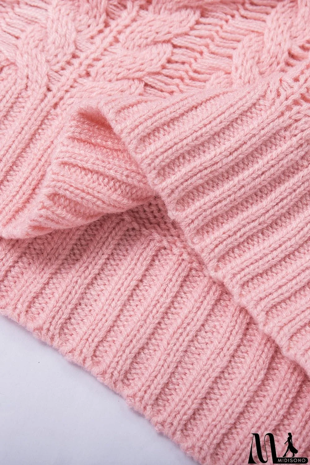 MidiSono - Casual Pink Turtleneck Braided Knitted Vest