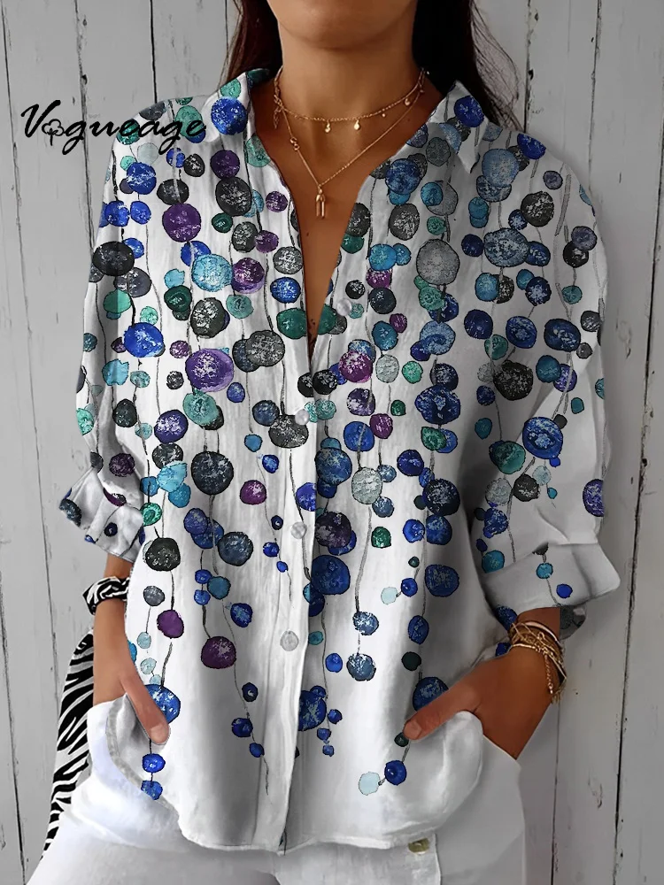 Simple And Stylish Polka Dot Plants Printed Cotton And Linen Shirt