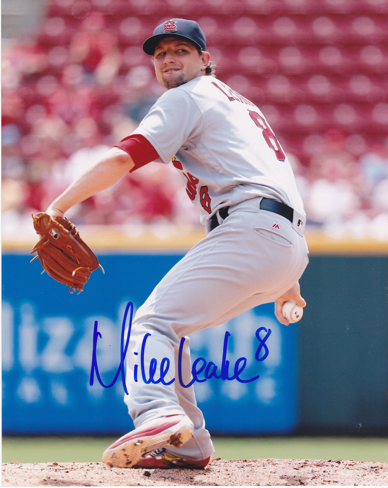 MIKE LEAKE ST. LOUIS CARDINALS ACTION SIGNED 8x10