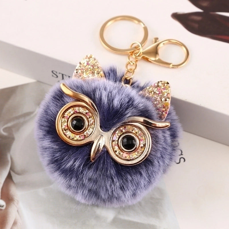 Cute Owl Plush Metal Sequins Rhinestones Bag Pendant Keychain