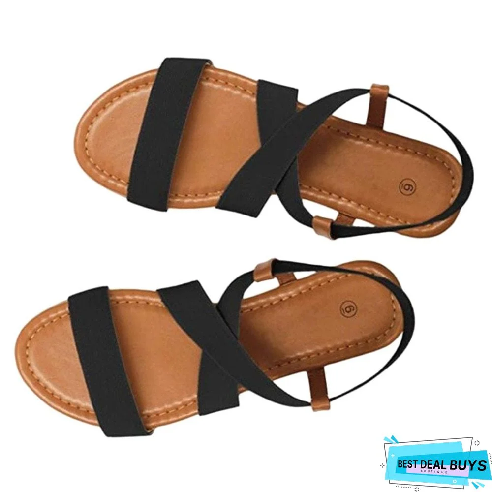 Women's Low Heel Flats Sandals Anti Skidding Peep-Toe Beach Sandals