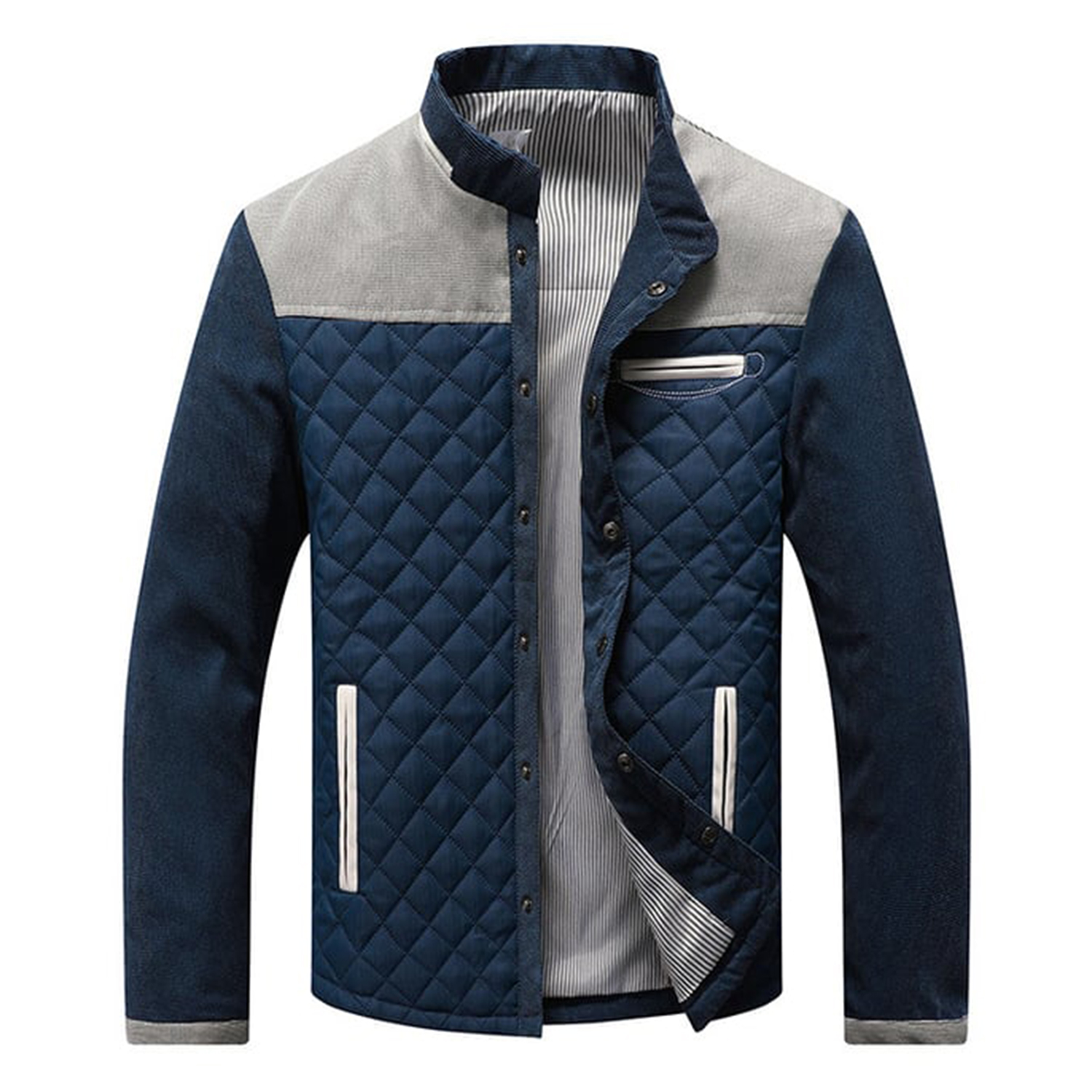 Casual Check Side-Slit Pocket Zip-Up Jacket