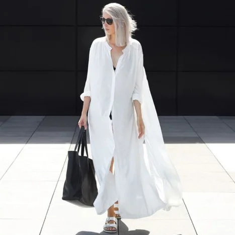 Mongw Mongw Person Cotton Blouse Shirt Beach Skirt Cardigan Dress Female Outside Long Cardigan Beach Sun Protection Clothing