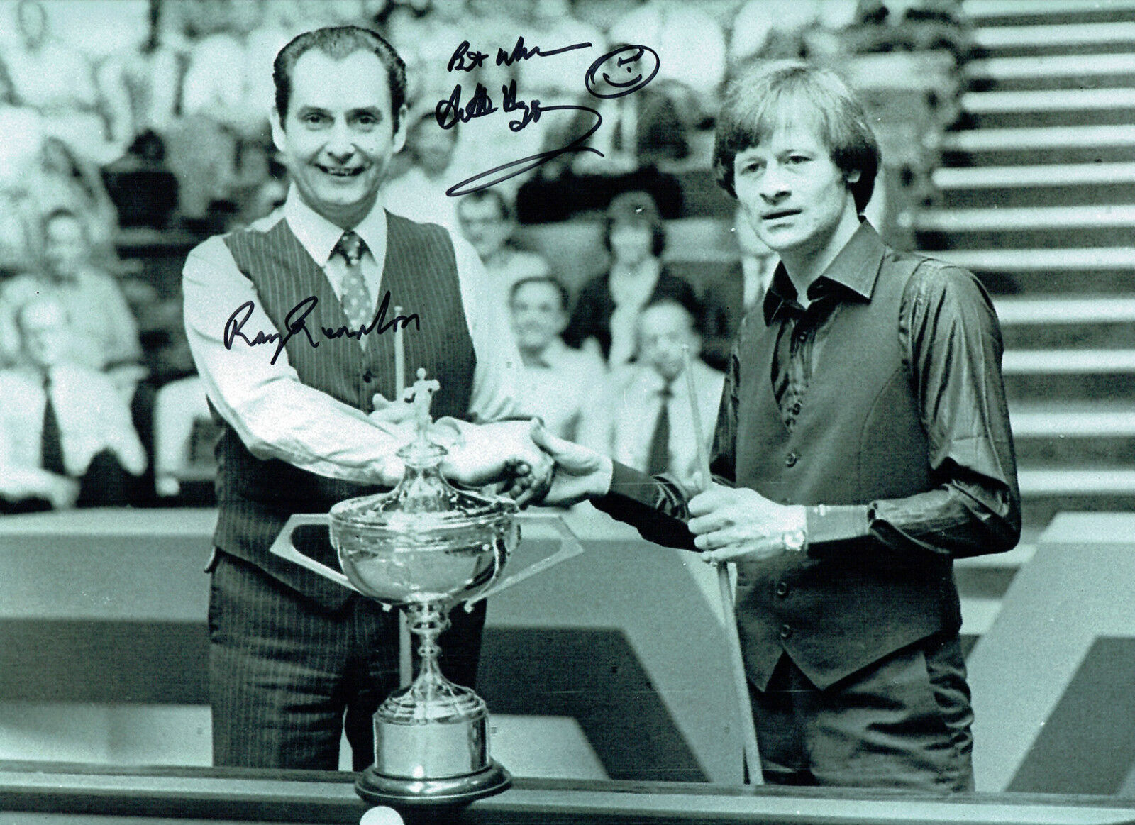 Alex HIGGINS & Ray REARDON Signed Autograph 16x12 SNOOKER Photo Poster painting AFTAL COA