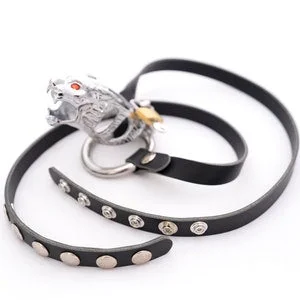 pornhint Pornhint Tiger Cock Cage with Bondage Belt for Male Chasity, Premium Adjustable Leather Belt with Penis Cage, Padlock and Key, Men's Fetish Toys