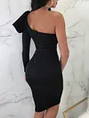 Solid Color One-Shoulder Long Sleeve Bow-Knot Tight Midi Dress