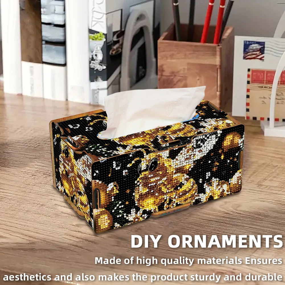 Diamond Painting Tissue Box Kits Decorative Rhinestone Craft Kit (Golden Bee)