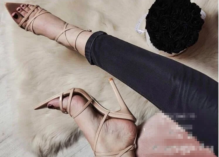 Sexy Yellow Sandals Ladies Sandals Summer New Pointed Fish Mouth Cross Stilettos Sharp Point Toe 11.5cm Heels ZL-222-5