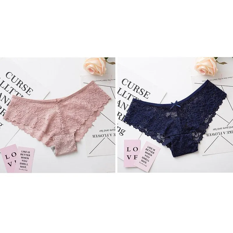 Women Sexy Lace Lingerie Low-waist Panties Embroidery Tempting Briefs Transparent Hollow out Underwear Female Underpants
