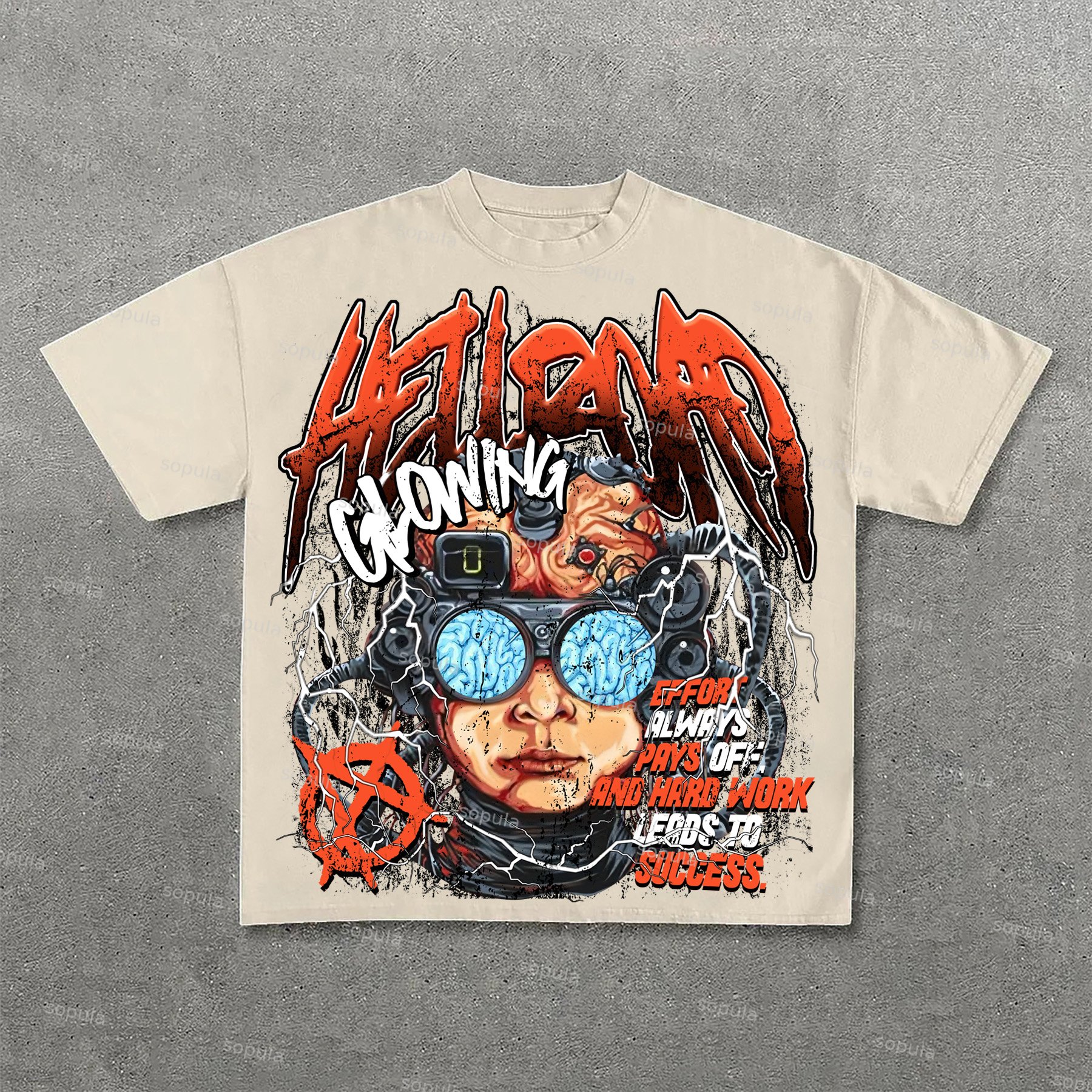 Hell Road Vintage Flame Portrait Print Cotton T-Shirt - Sopula｜Premium Graphic Tees & Graphic Clothing