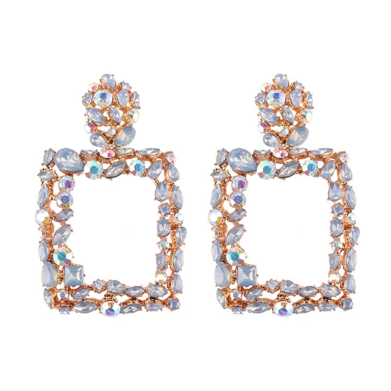 Dvacaman New Designs Crystal Square Drop Earrings for Women 2019 Fashion Rhinestone Statement Earrings Dangle Wedding Jewelry