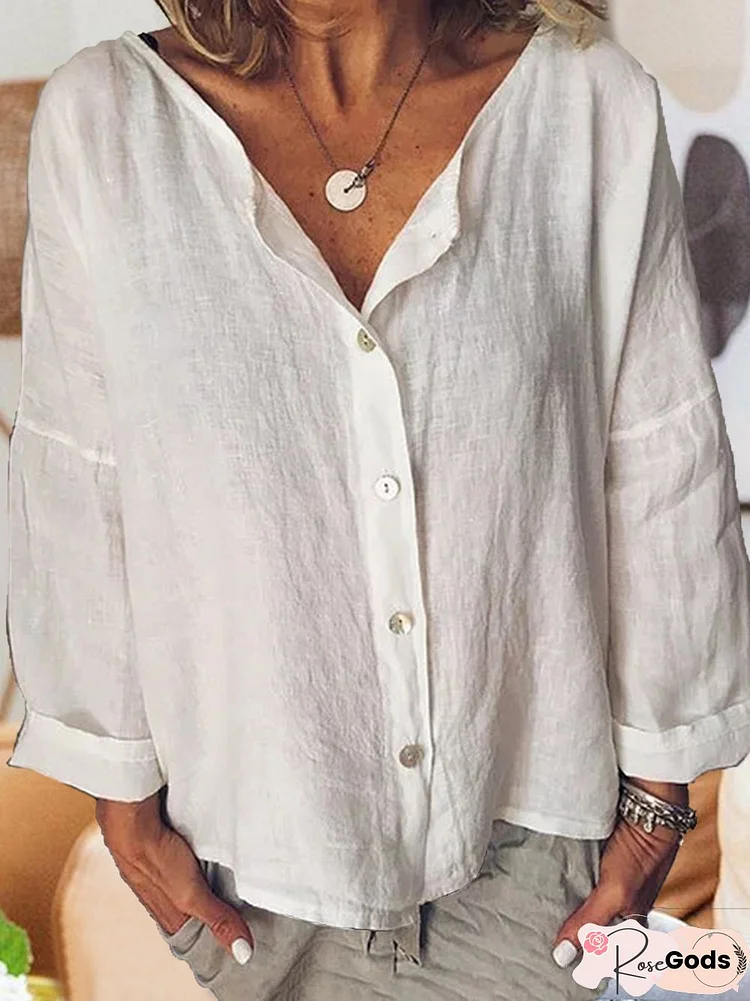 Long Sleeve Solid Shirts Plus Size Blouses Linen