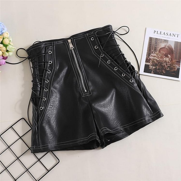 GOTH HIGH WAIST LACE UP SHORTS