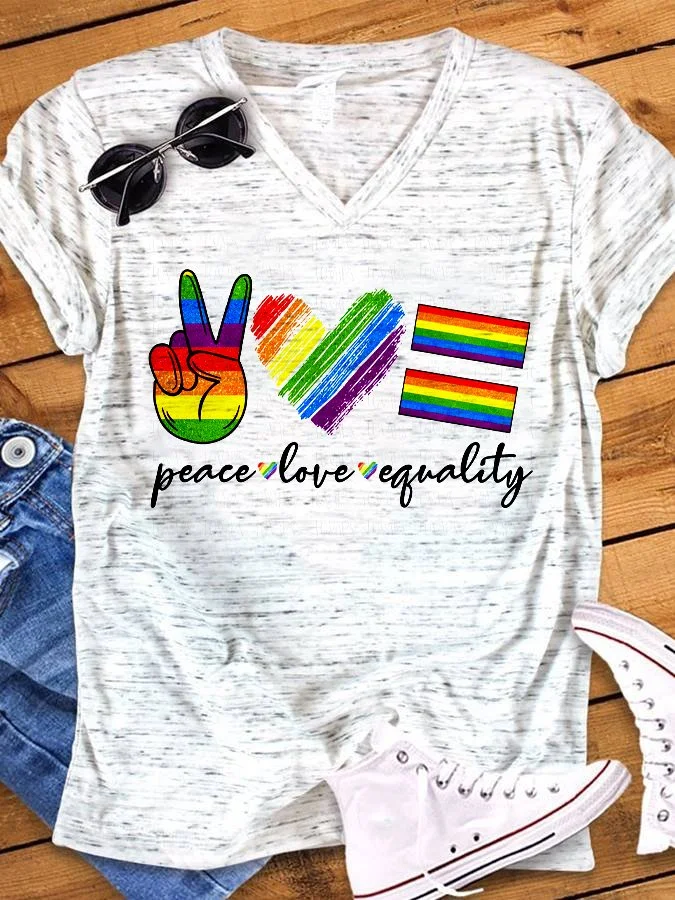 Women's Casual "Peace&Love&Equality" Printed T-shirt socialshop