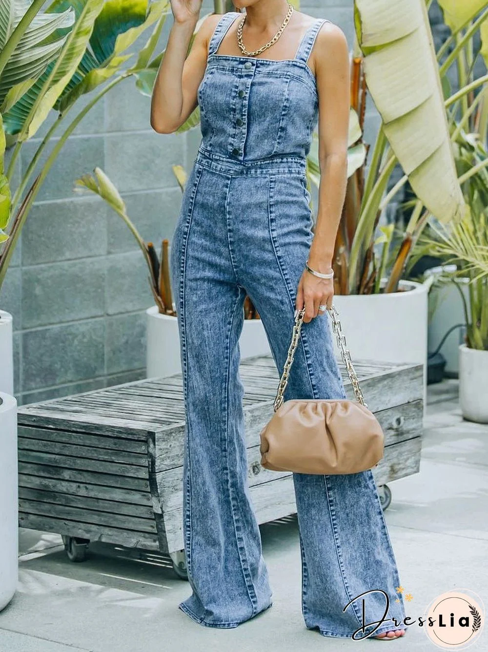 Women'S Jumpsuits Washed Micro-Flare Suspender Jumpsuit