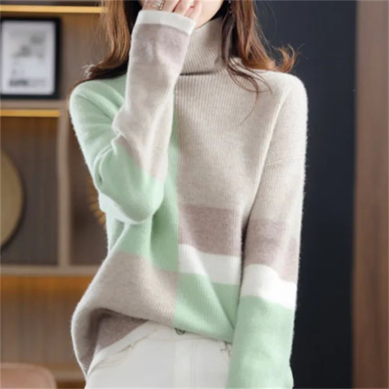Churchf Churchf New 2023 High Collar Color Loose Lazy Wind Sweater Women's Korean Version Versatile Fashion Sweater