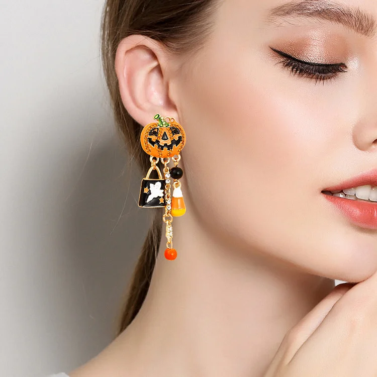 Halloween Diamond Pumpkin Head Spooky Earrings