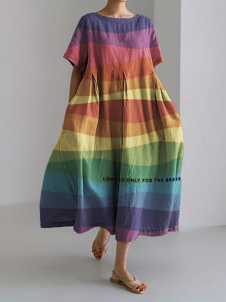 Comstylish Love Is Only For the Brave Rainbow Wave Linen Blend Maxi Dress