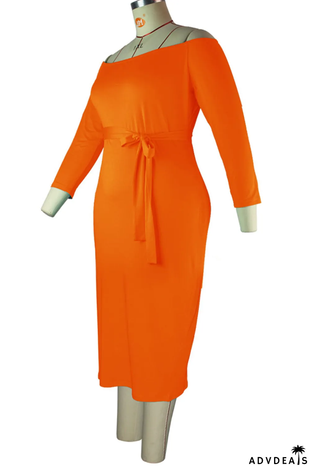 Black Casual Solid Bandage Split Joint Off the Shoulder One Step Skirt Plus Size Dresses