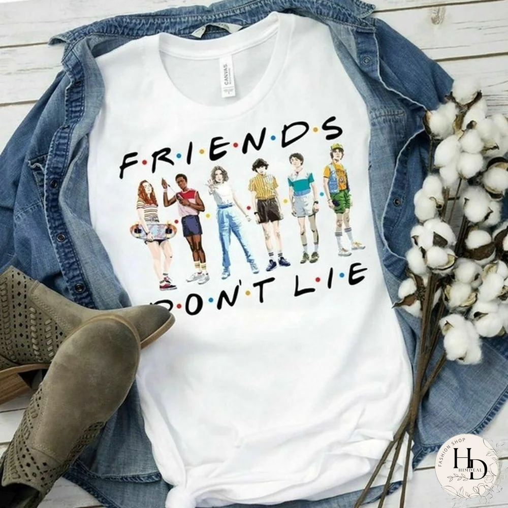 1Pcs Fashion Tees Friends Don'T Lie Stranger Things Season 3 Hilarious Hawkins Upside Down Netflix Men Tops And Tees