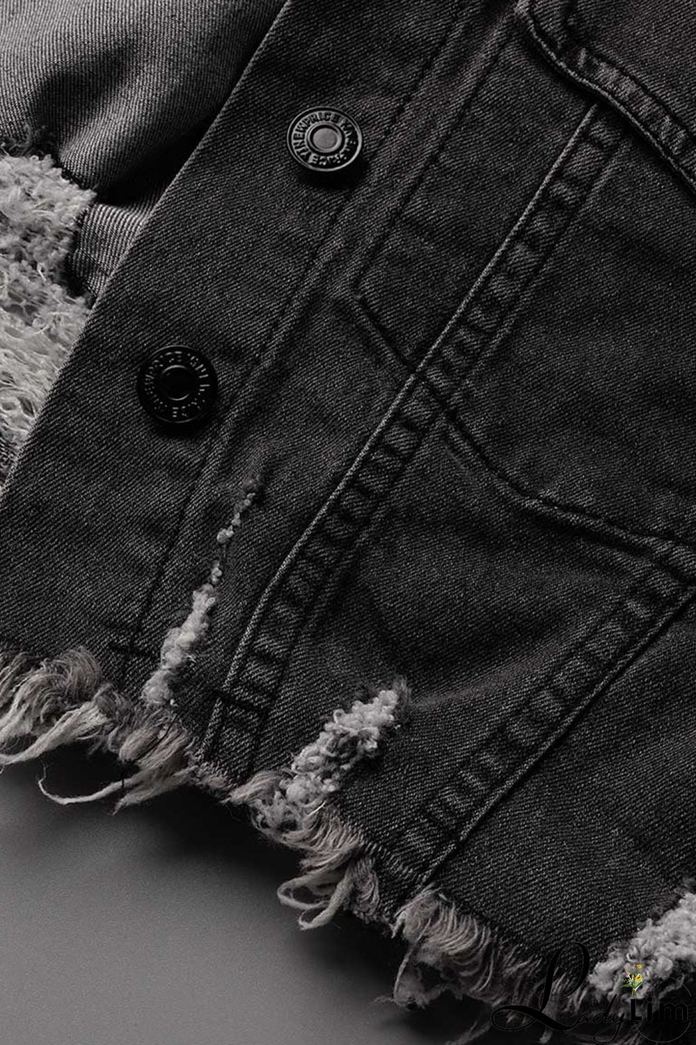 Black Yellow Street Print Make Old Patchwork Buckle Turndown Collar Long Sleeve Straight Denim Jacket