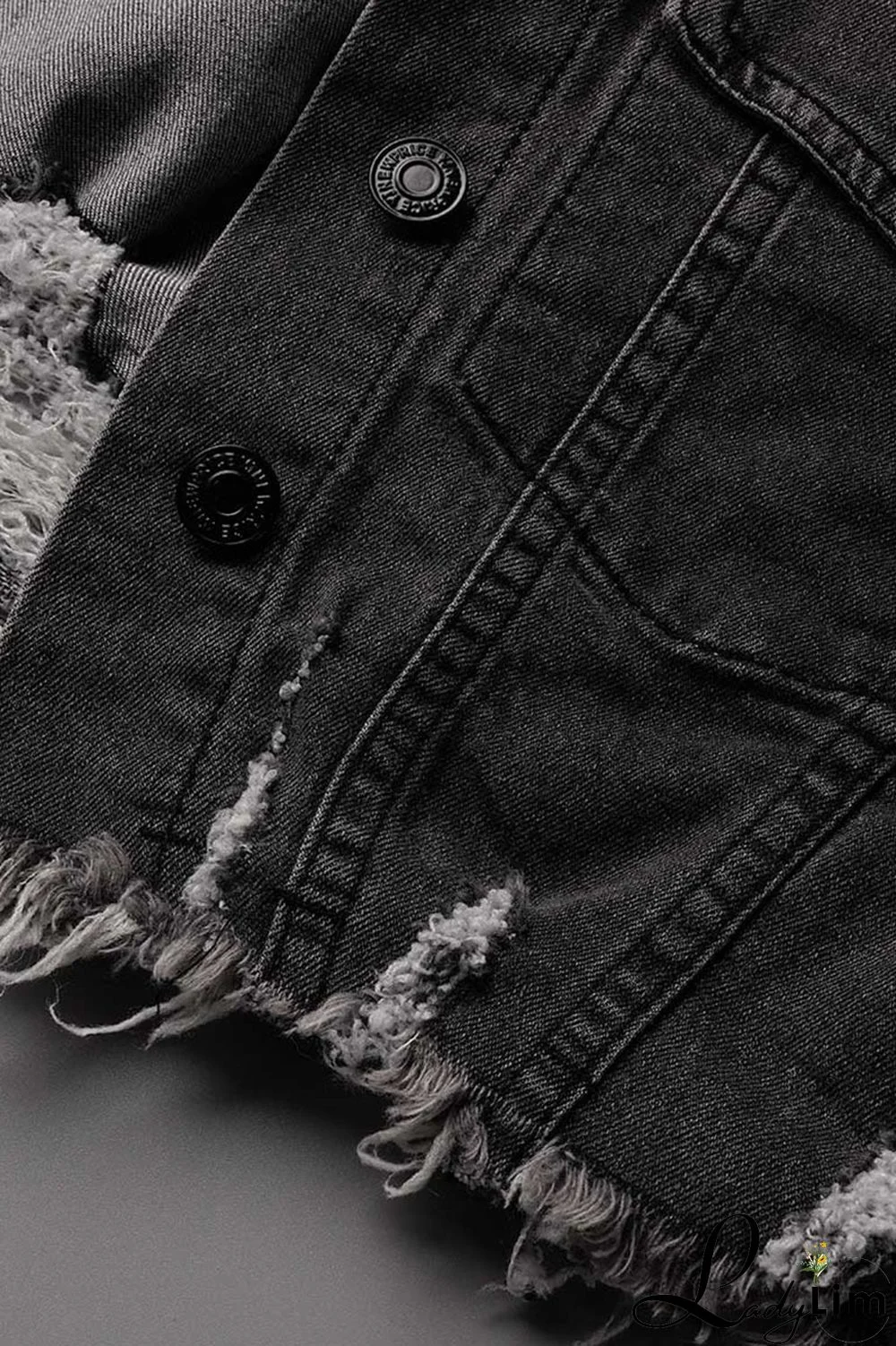 Black Yellow Street Print Make Old Patchwork Buckle Turndown Collar Long Sleeve Straight Denim Jacket