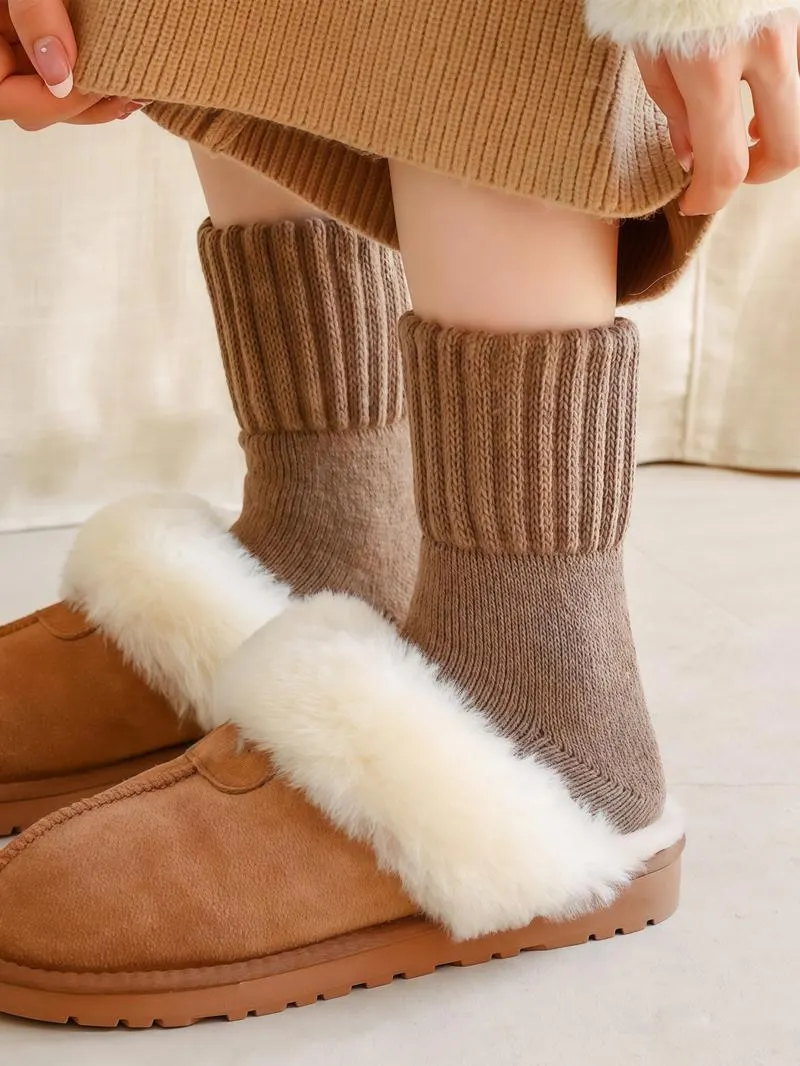 Nyzfexk Women's Solid Mid-calf Socks, Casual Soft Comfy Warm Socks for Fall & Winter, Women's Socks for Daily Wear