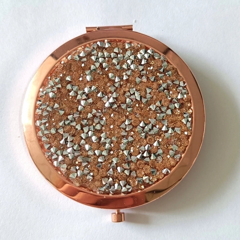 Retro Crystal Stick-on Round Double-sided Portable Mini Mirror