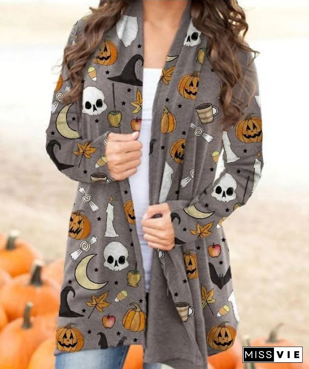 Casual Long Sleeve Halloween Cardigan