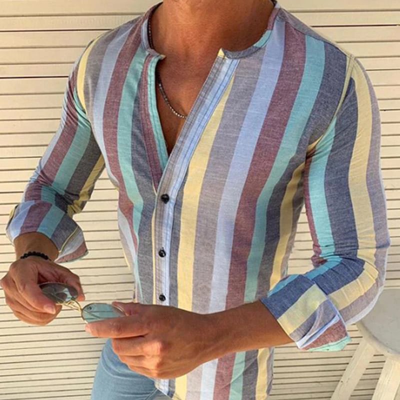 Spring/summer Men Fashion Colorful Stripe Slim Fit Shirts