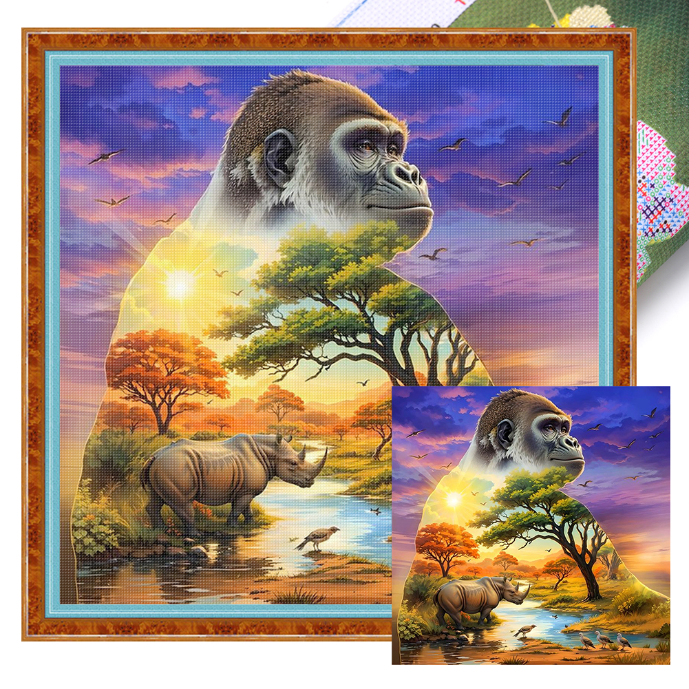 Silhouette-gorilla Full 11CT Pre-stamped Canvas(40*40cm) Cross Stitch