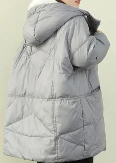 Luxury gray blue duck down coat plus size winter jacket hooded zippered  coats