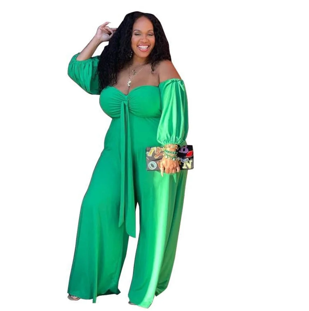 5xl Plus Size Women Clothing Jumpsuit Women Elegance Wholesale Off Shoulder Solid Wide Leg Overalls One Piece Outfit Dropshpping