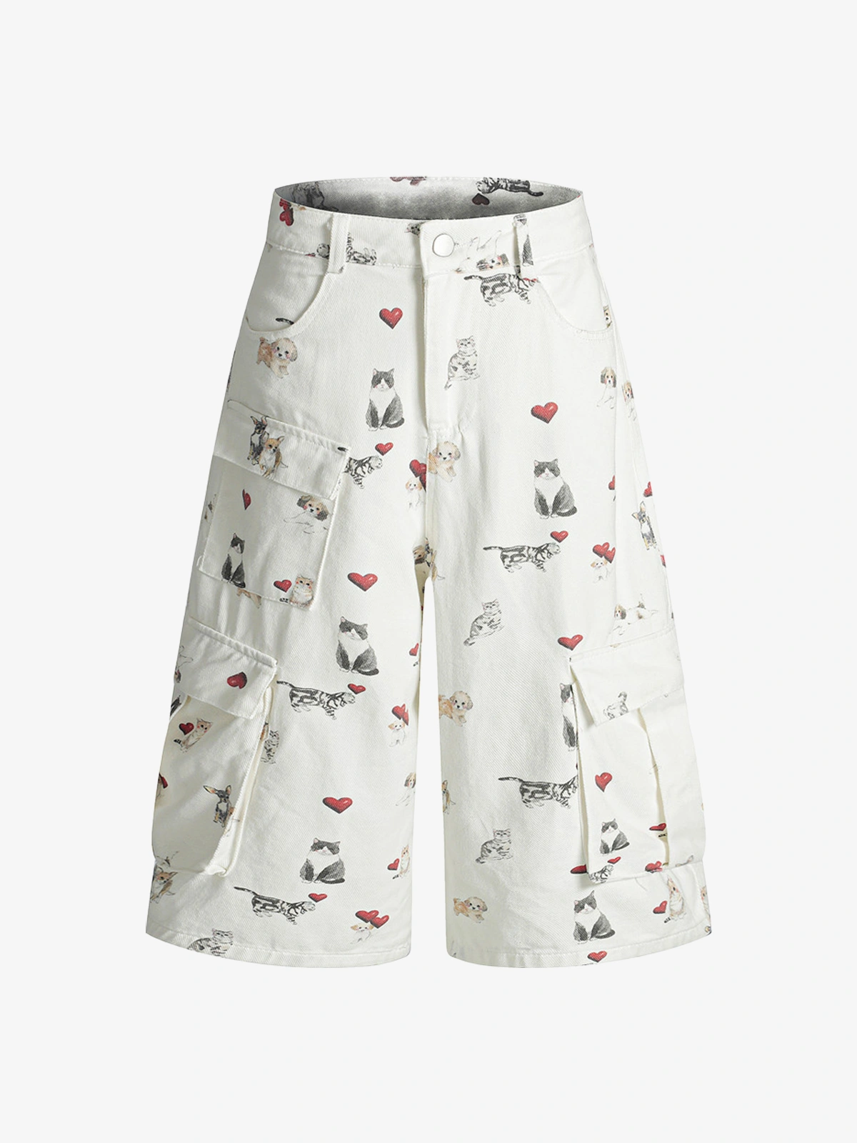 White Act Chic Full Print Cute Animal Longline Jorts Front