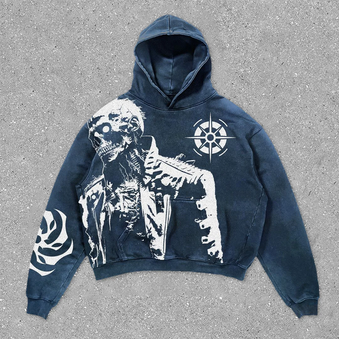 Casual Vintage Long Sleeve Print Hoodie