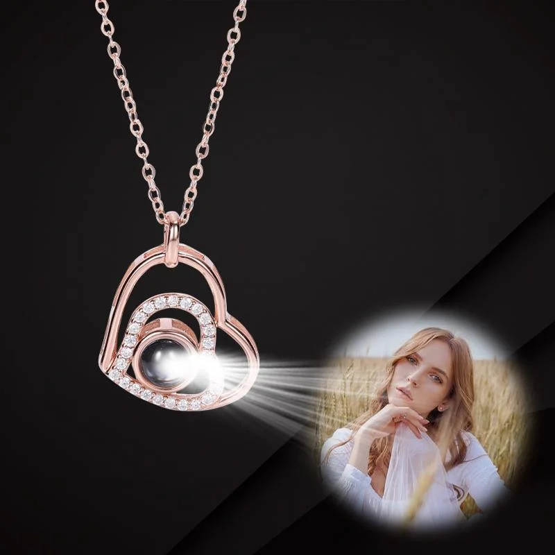 New Arrival Three Heart  Projector Picture Custom Personalized Photo Necklace wetirmss