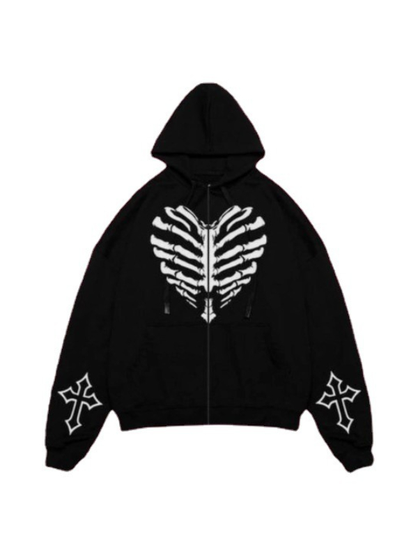 Gothic Heart-shaped Skeleton Printed Hoodie