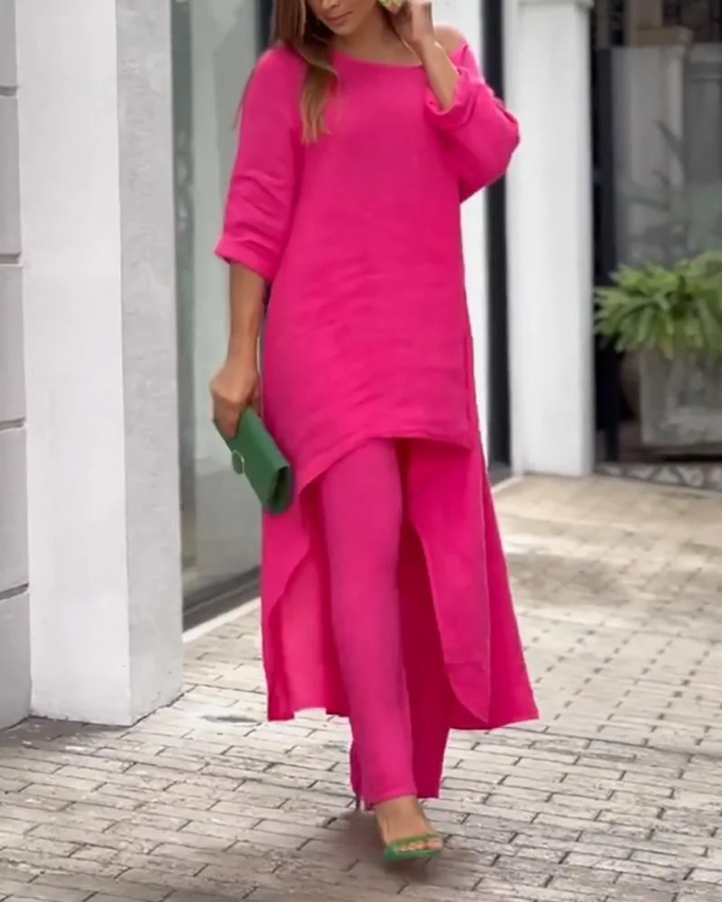 Solid Color Casual Two Piece Suit