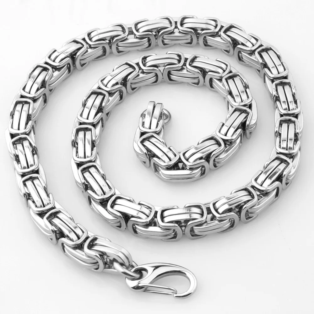 8mm Silver Heavy 316L Stainless Steel Byzantine Chain Necklace-VESSFUL