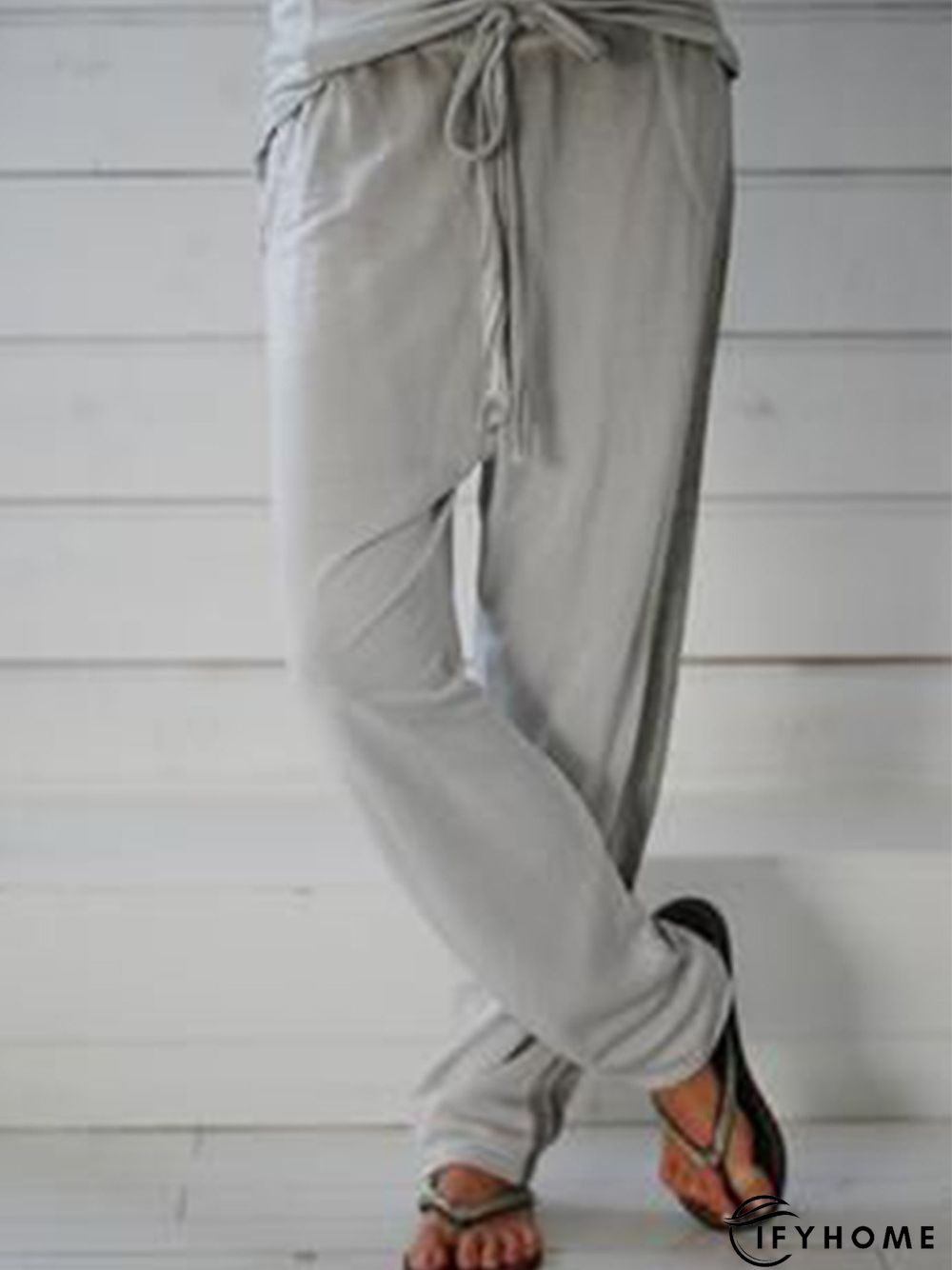 Cotton Blends Casual Regular Fit Pants With Belt | IFYHOME