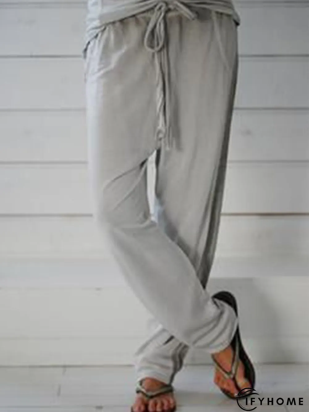 Cotton Blends Casual Regular Fit Pants With Belt | IFYHOME
