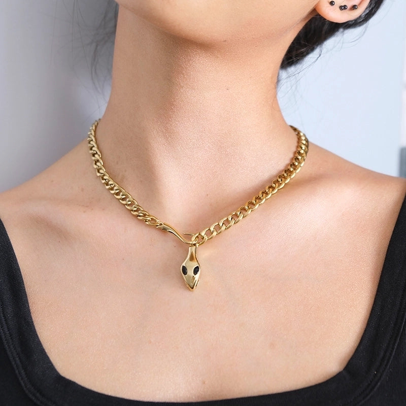 Classical Vintage Style Punk Snake 304 Stainless Steel 14K Gold Plated Plating Pendant Necklace