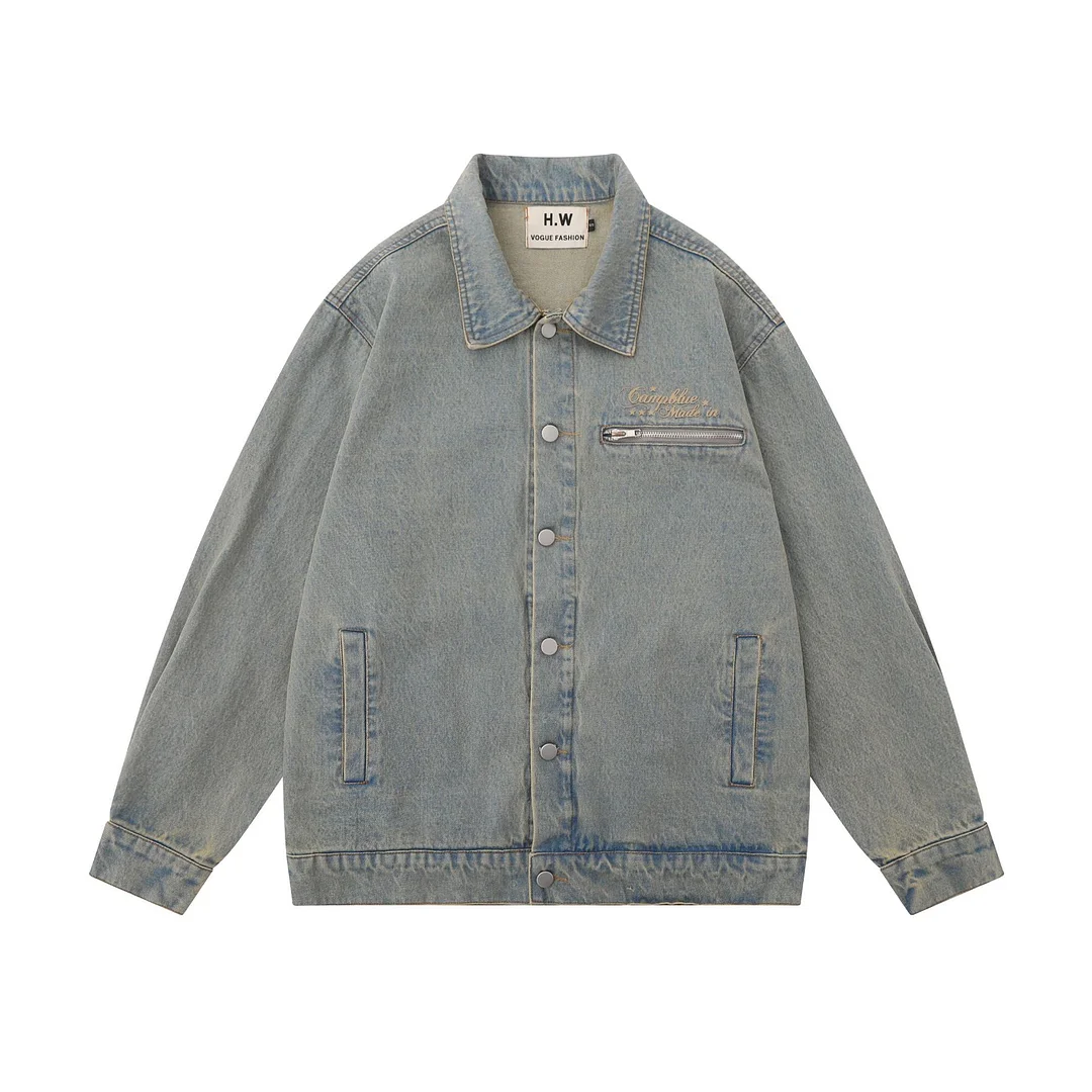 Women's Retro Patch Embroidered Denim Jacket Old School Fashion Denim Coat