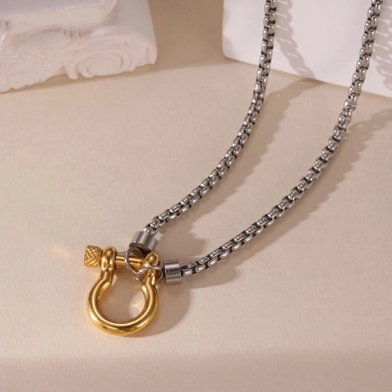 Casual Elegant Heart Shape Horseshoe 304 Stainless Steel 18K Gold Plated Necklace Box Chain Snake Chain