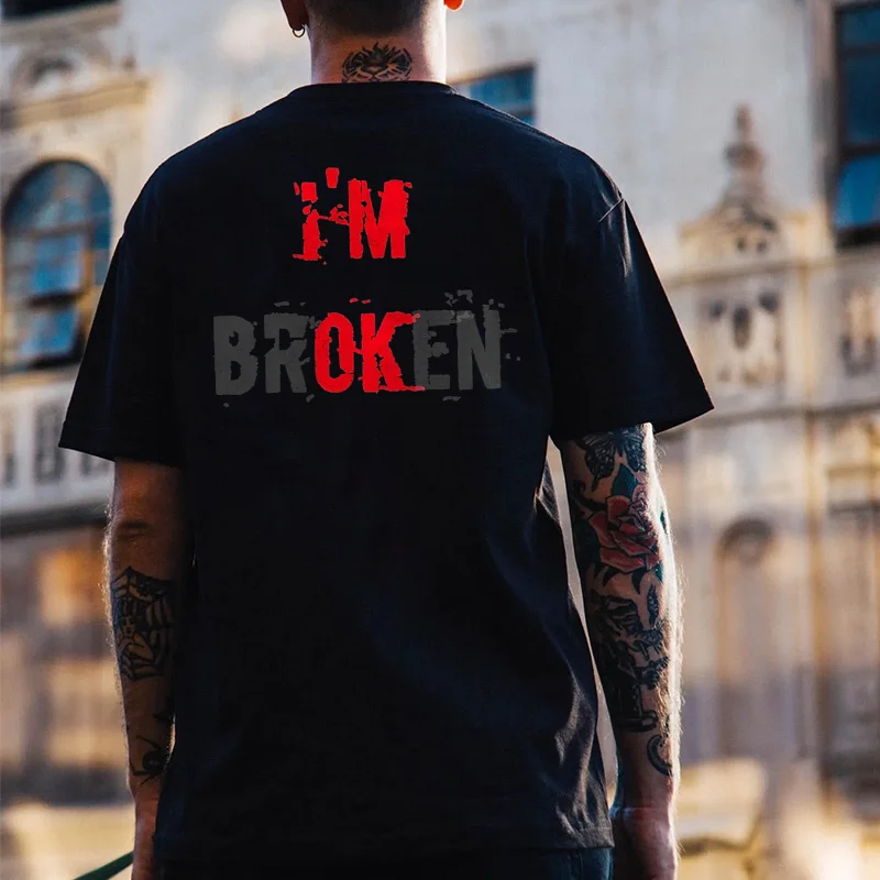 Casual I'm Broken Alphabet Printed T-shirt -  